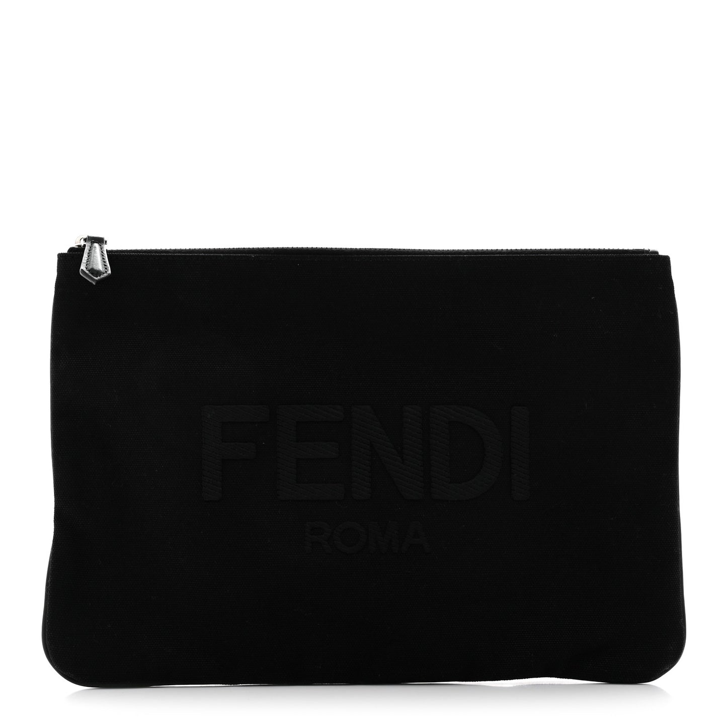 Cotton Canvas Vitello Grace Light Logo Flat Pouch Black