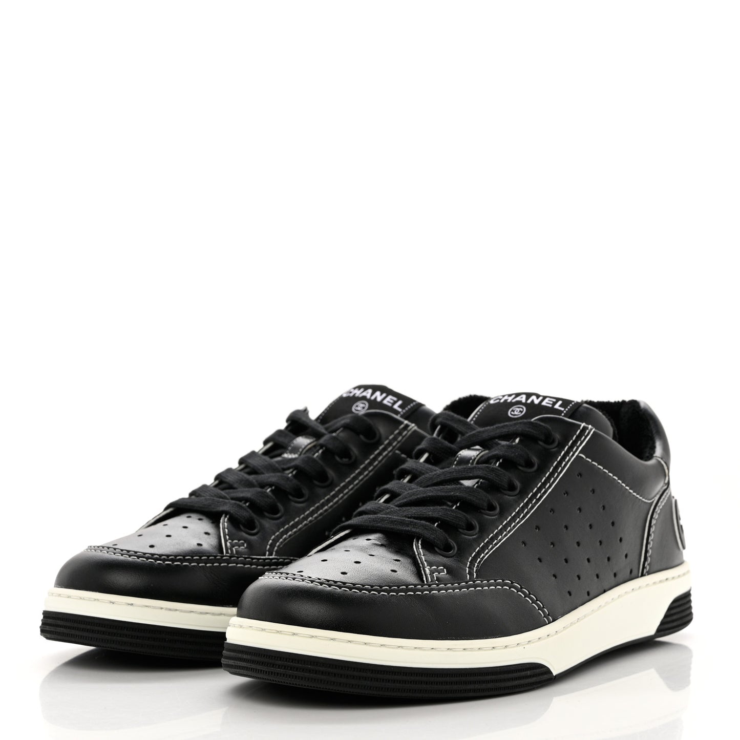 Calfskin Womens Logo Sneakers 40 Black White