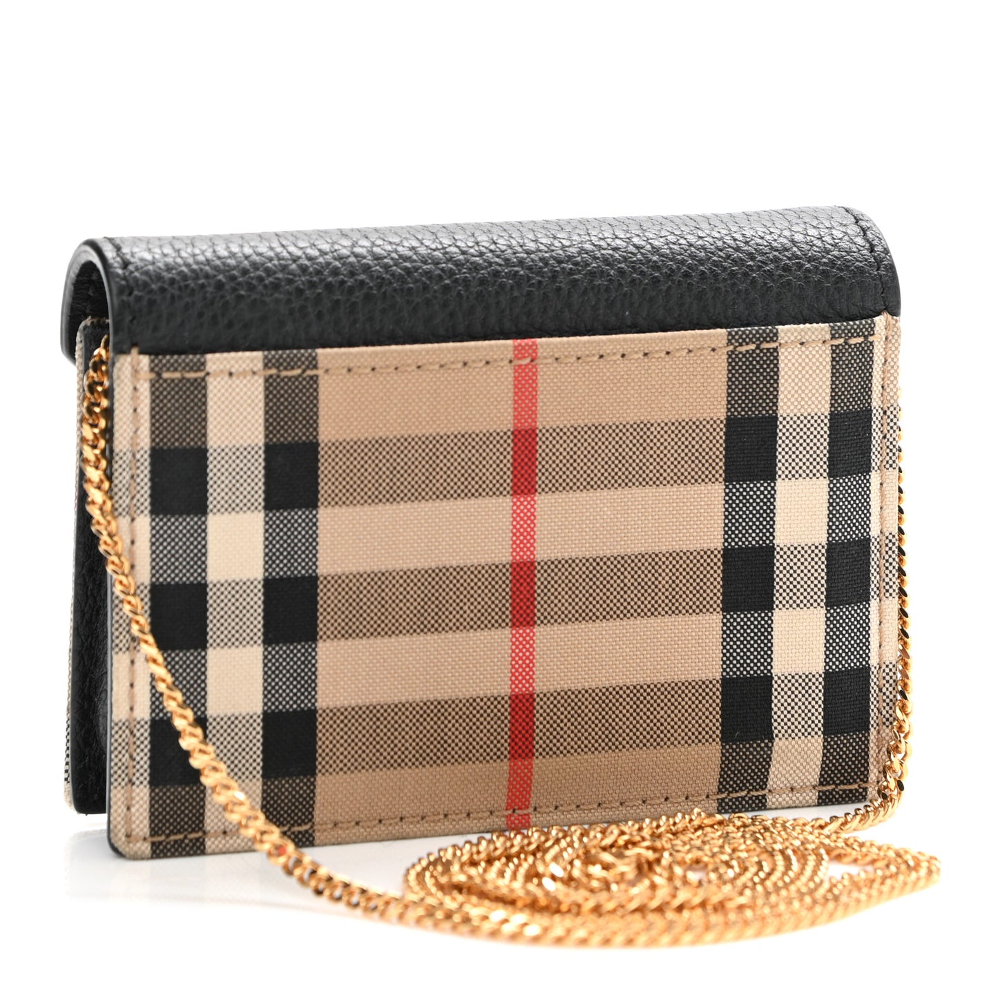 Grainy Calfskin Vintage Check Jade Card Case On Chain Black