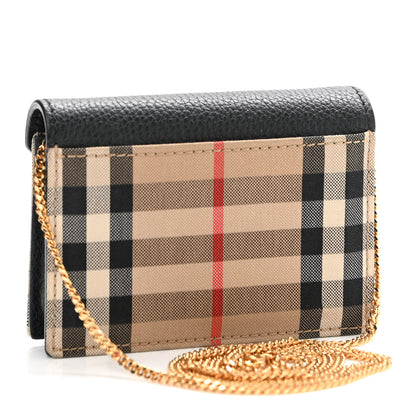 Burberry Grainy Calfskin Vintage Check Jade Card Case On Chain Black 3 of 10