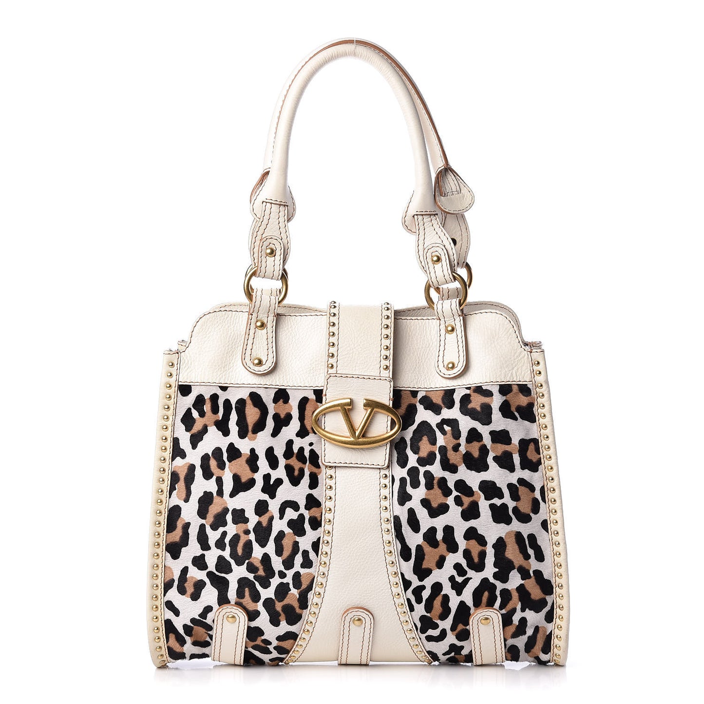 Calf Hair Leopard Large Tote Bag White
