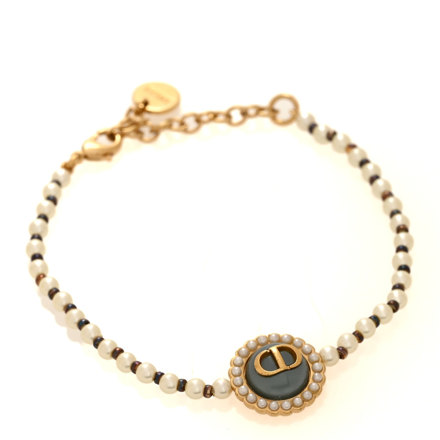 Christian Dior Pearl Glass Petit CD Baroque Bracelet Gold Blue 1 of 4