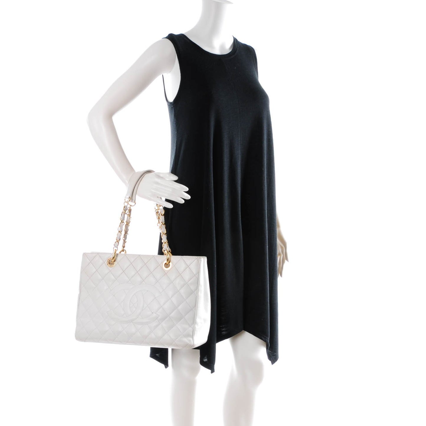 Caviar Quilted Grand Shopping Tote GST White
