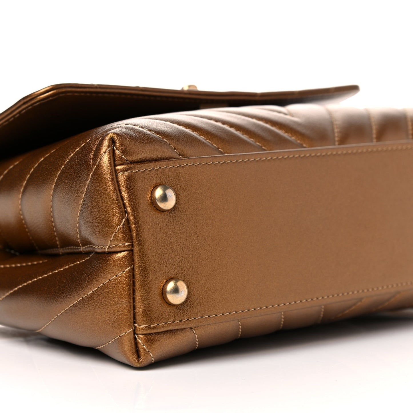 Metallic Calfskin Chevron Quilted Mini Coco Handle Flap Gold