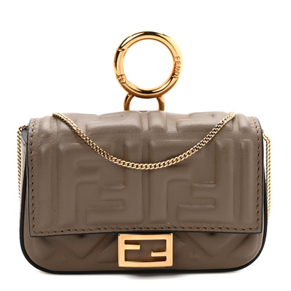 Fendi Nappa Matisse FF Embossed Nano Baguette Charm Tartufo 1 of 7