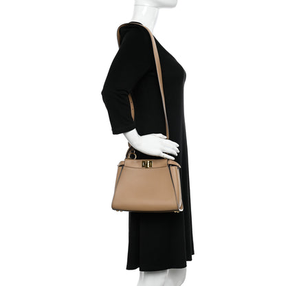 Fendi Vitello Seta Nabuk Pequin Mini Peekaboo Iconic Satchel Cuoio Tobacco Moro 2 of 11
