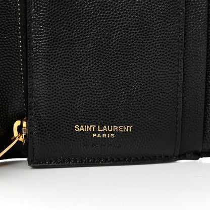 Saint Laurent Grain De Poudre Matelasse Chevron Monogram Compact Tri Fold Wallet Black 6 of 7
