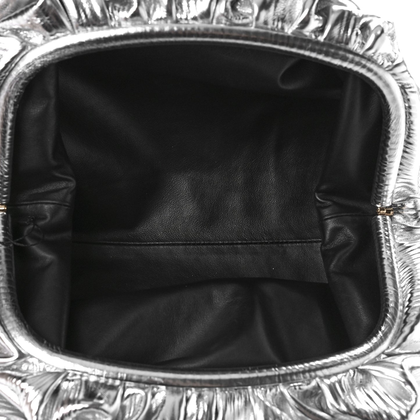 Metallic Bark Calfskin Embossed The Pouch Oversized Clutch Silver