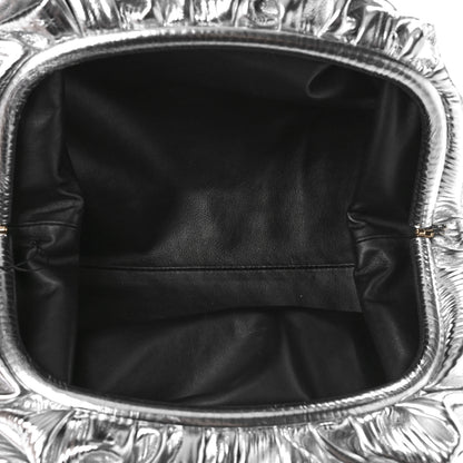 Bottega Veneta Metallic Bark Calfskin Embossed The Pouch Oversized Clutch Silver 5 of 10