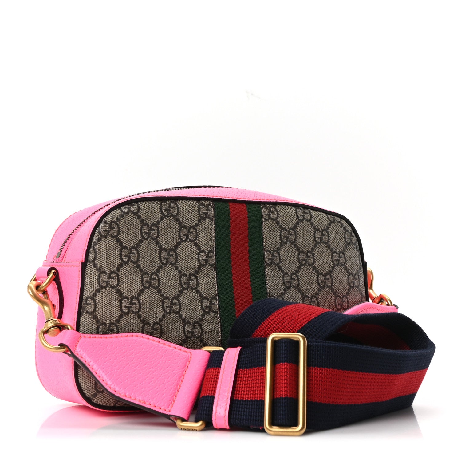 Gucci GG Supreme Monogram Textured Dollar Calfskin Web Ophidia Small Crossbody Bag Beige Ebony Fuchsia 3 of 10