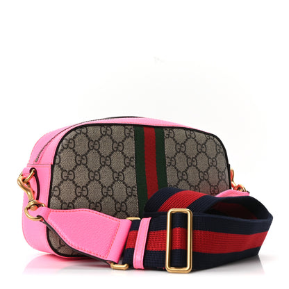 Gucci GG Supreme Monogram Textured Dollar Calfskin Web Ophidia Small Crossbody Bag Beige Ebony Fuchsia 3 of 10