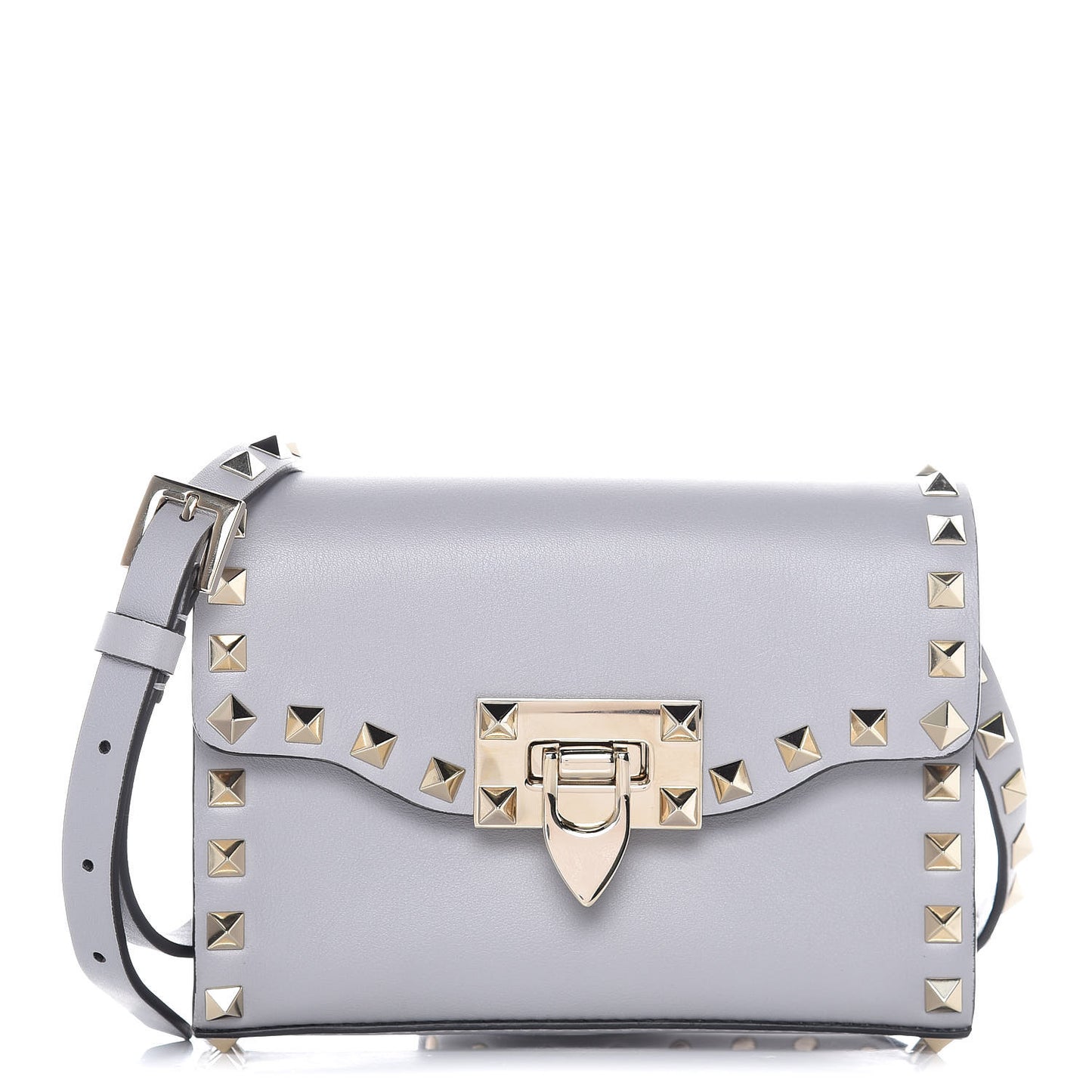 Vitello Mini Rockstud Flip Lock Crossbody Bag Pastel Grey