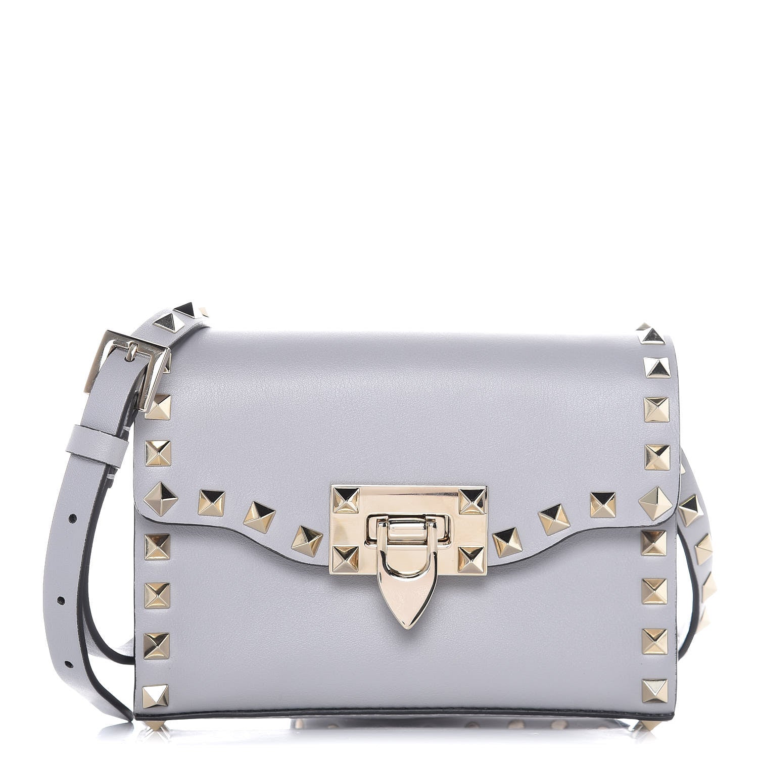 Valentino Garavani Vitello Mini Rockstud Flip Lock Crossbody Bag Pastel Grey 1 of 9