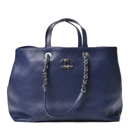 Chanel Calfskin Stitched Large Shopping Bag Navy Blue 1 of 10