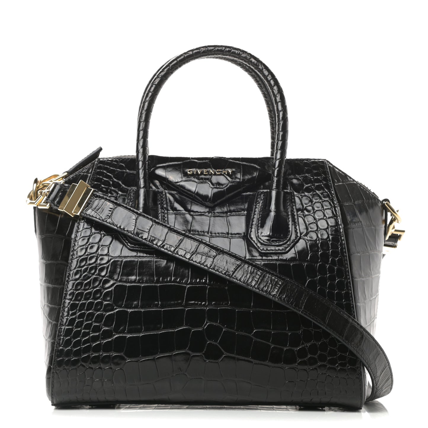 Calfskin Crocodile Embossed Small Antigona Black