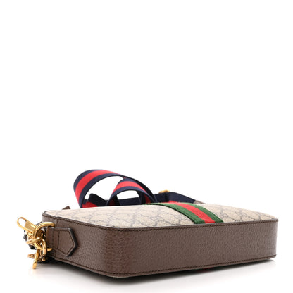 Gucci GG Supreme Monogram Textured Dollar Calfskin Web Ophidia Wristlet Shoulder Bag Beige Ebony New Acero 4 of 9