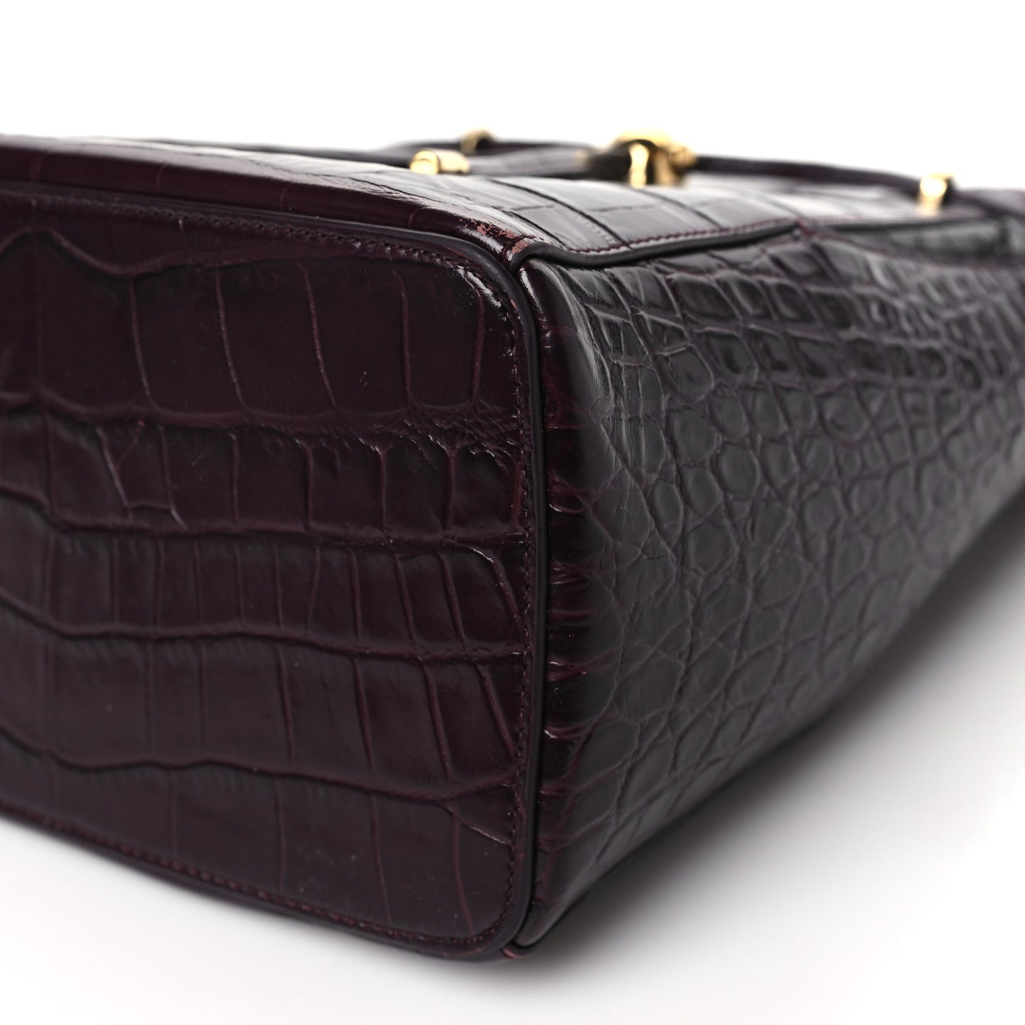 Calfskin Crocodile Embossed Bucket Bag Bordeaux