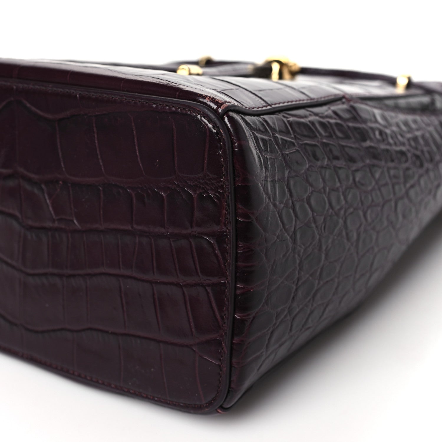 Salvatore Ferragamo Calfskin Crocodile Embossed Bucket Bag Bordeaux 9 of 14