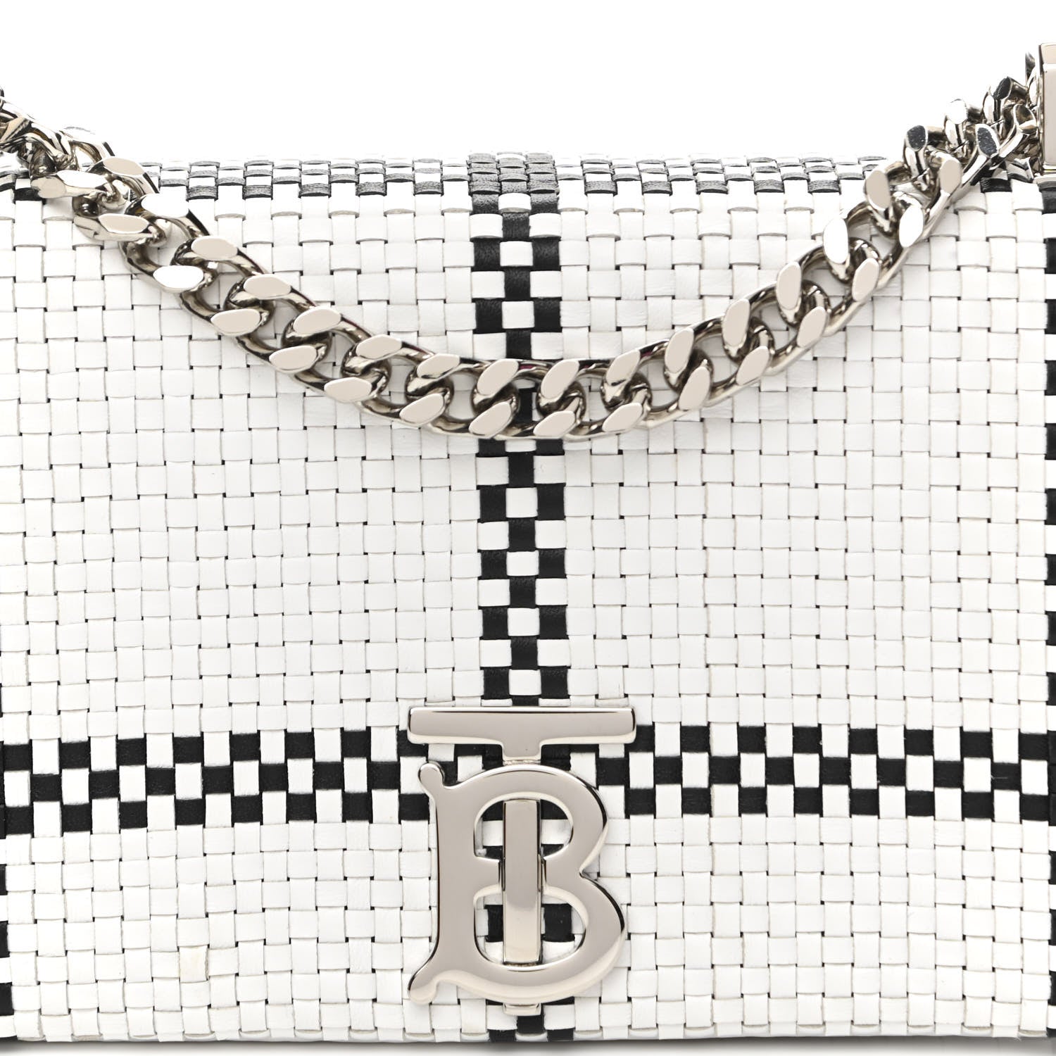 Burberry Woven Calfskin Mini Latticed Lola Bag Black White 8 of 11