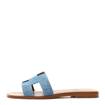 Hermes Denim Canvas Oran Sandals 37 Bleu Clair 1 of 9