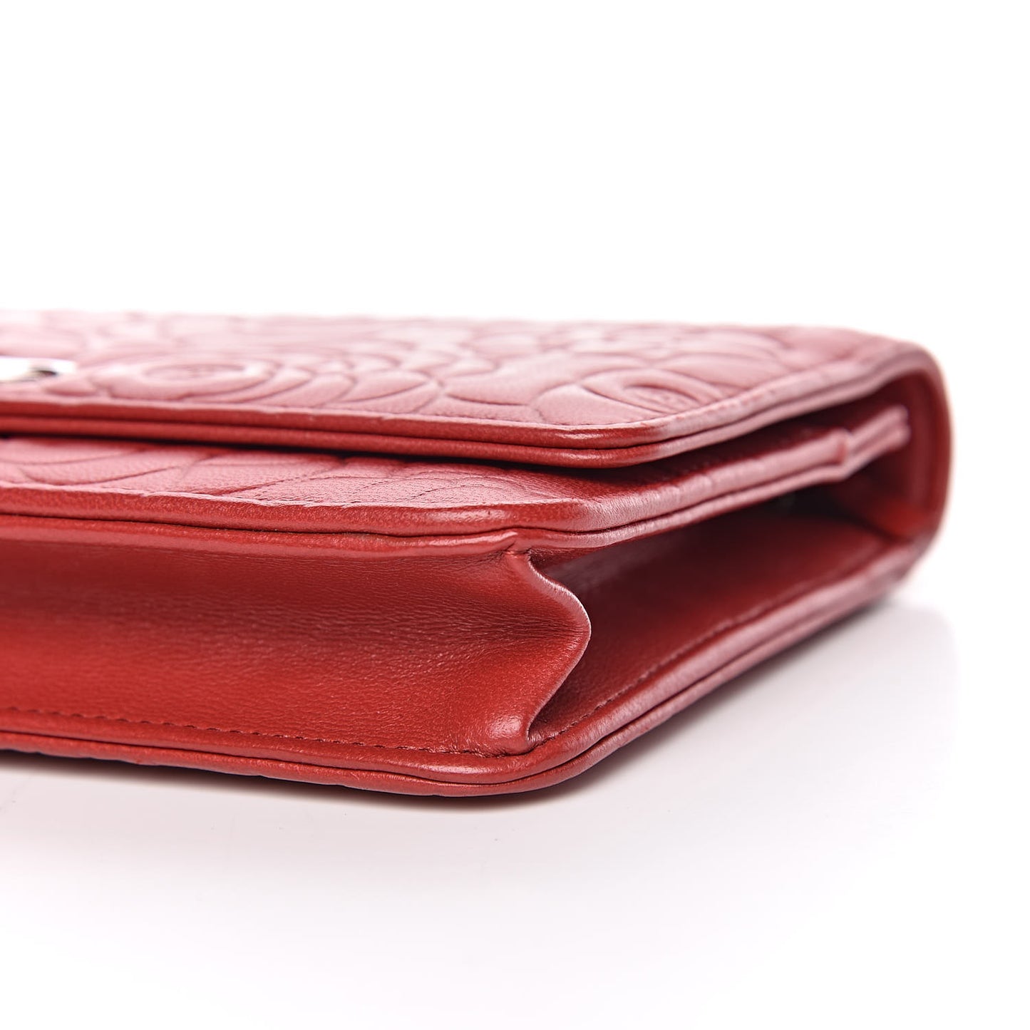 Lambskin Camellia Embossed Wallet On Chain WOC Red