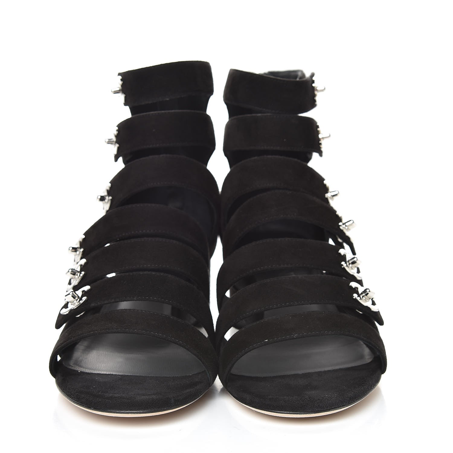 Chanel Kid Suede CC Turnlock Sandals 39.5 Black 2 of 9