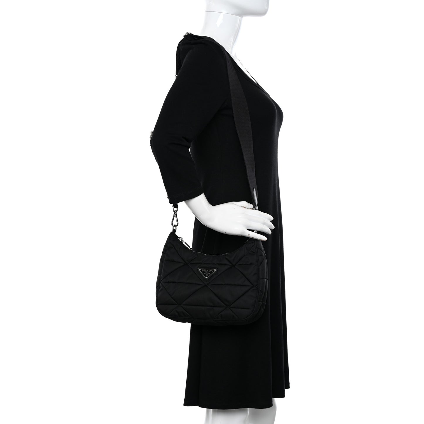 Re-Nylon Triangle Padded Patchwork Shoulder Bag Black