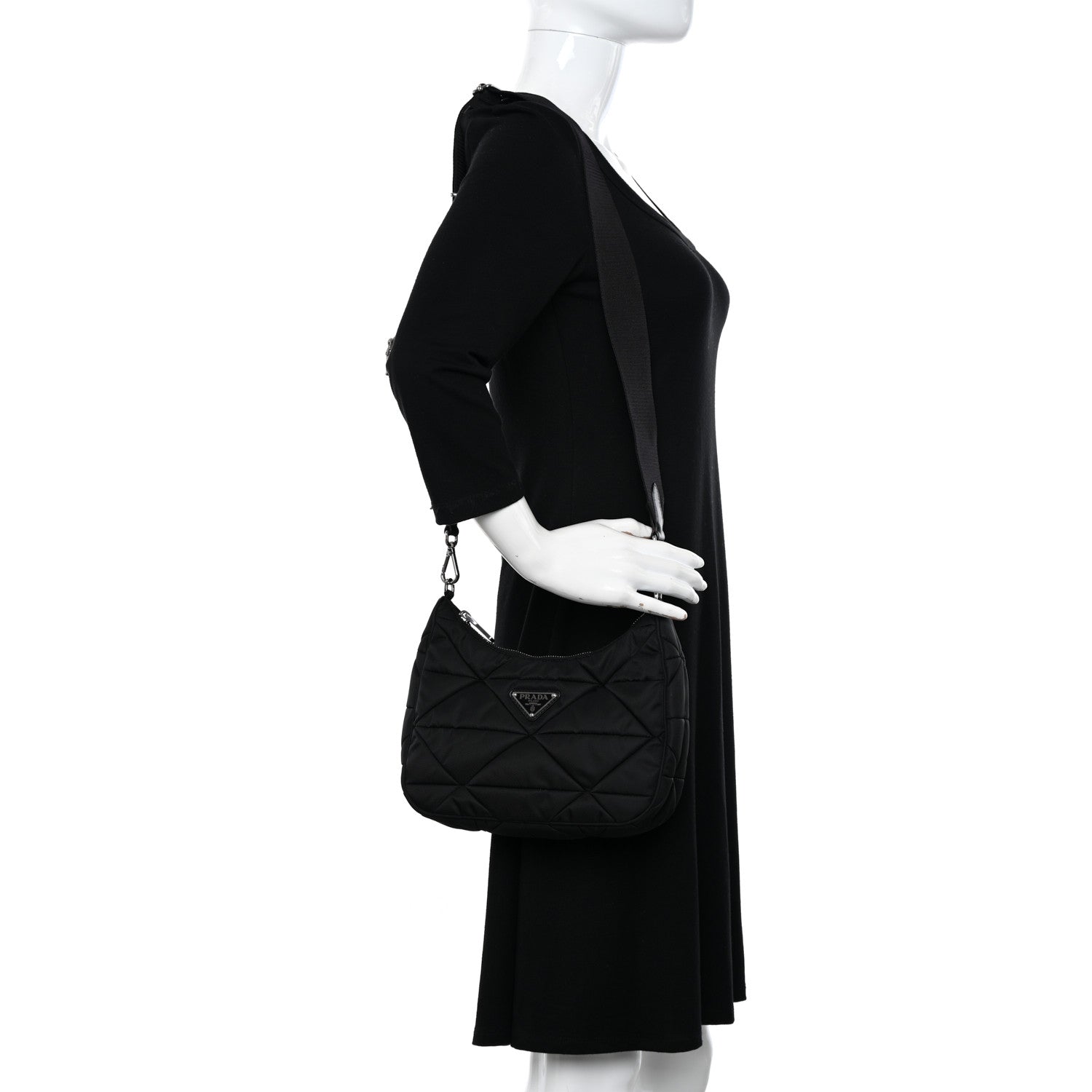 Prada Re-Nylon Triangle Padded Patchwork Shoulder Bag Black 2 of 10