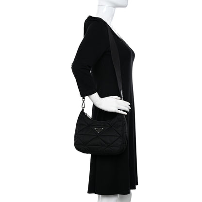 Prada Re-Nylon Triangle Padded Patchwork Shoulder Bag Black 2 of 10