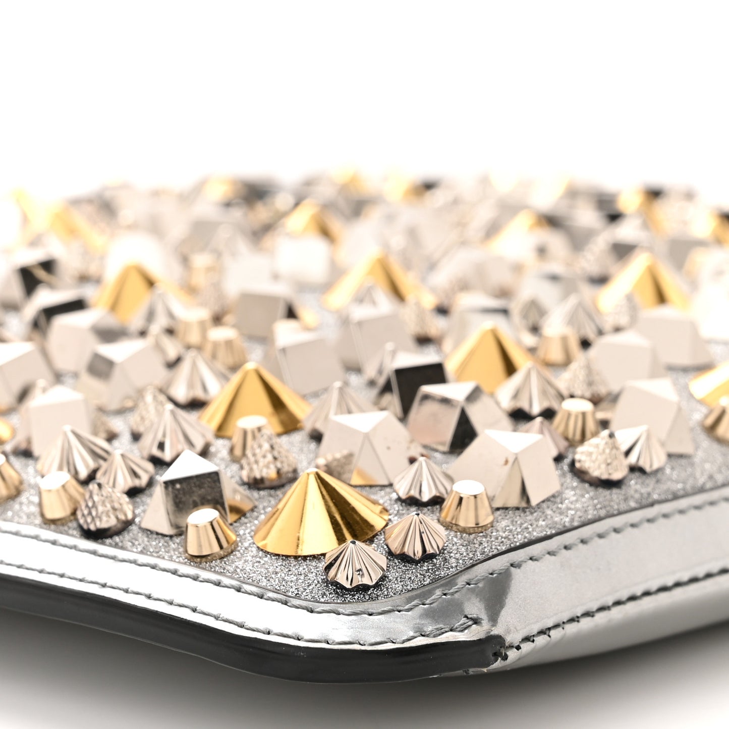 Patent Calfskin Glitter Studded Loubiclutch Crossbody Clutch Silver