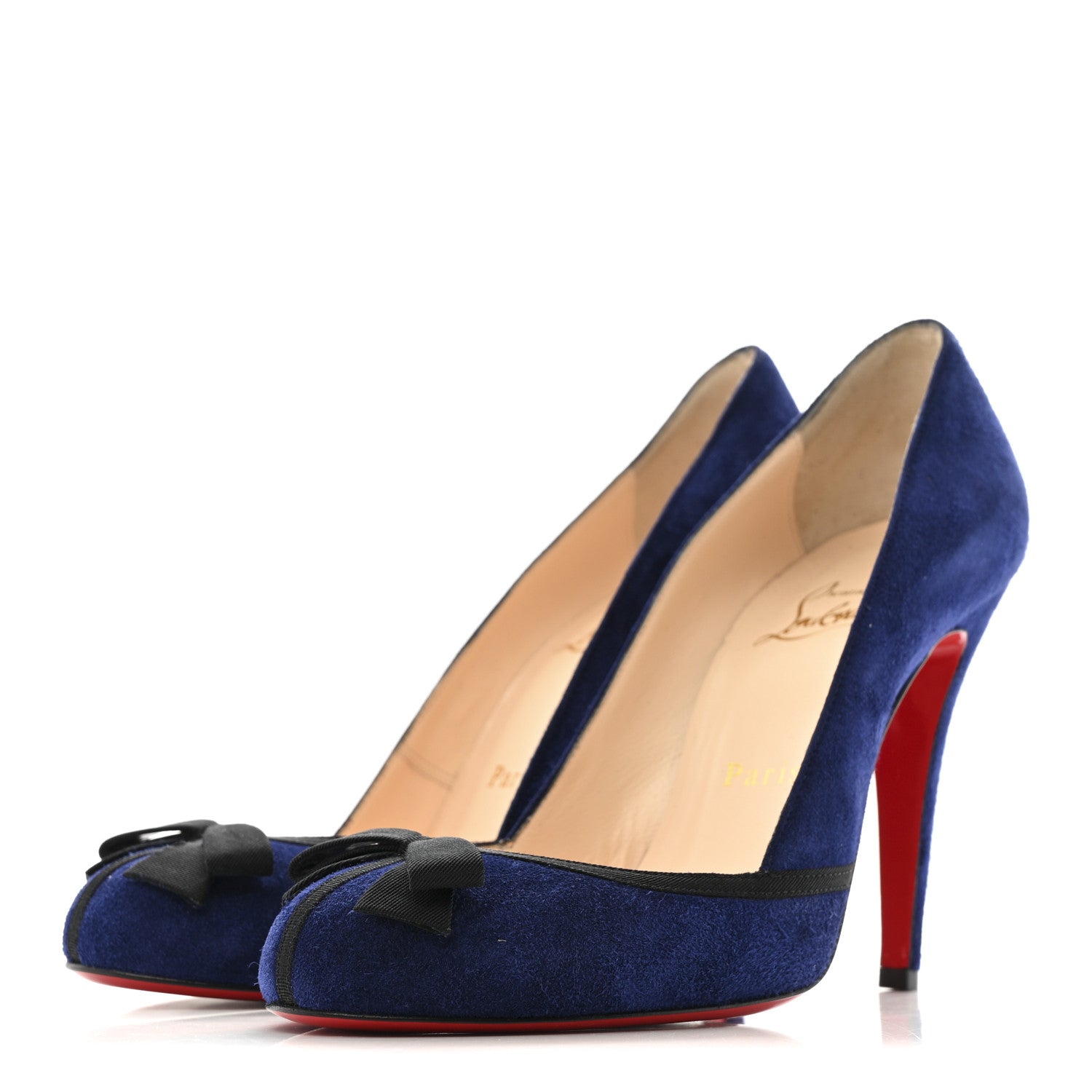 Christian Louboutin Suede Grosgrain Lavalliere 100 Pumps 37.5 Indigo Black 4 of 11
