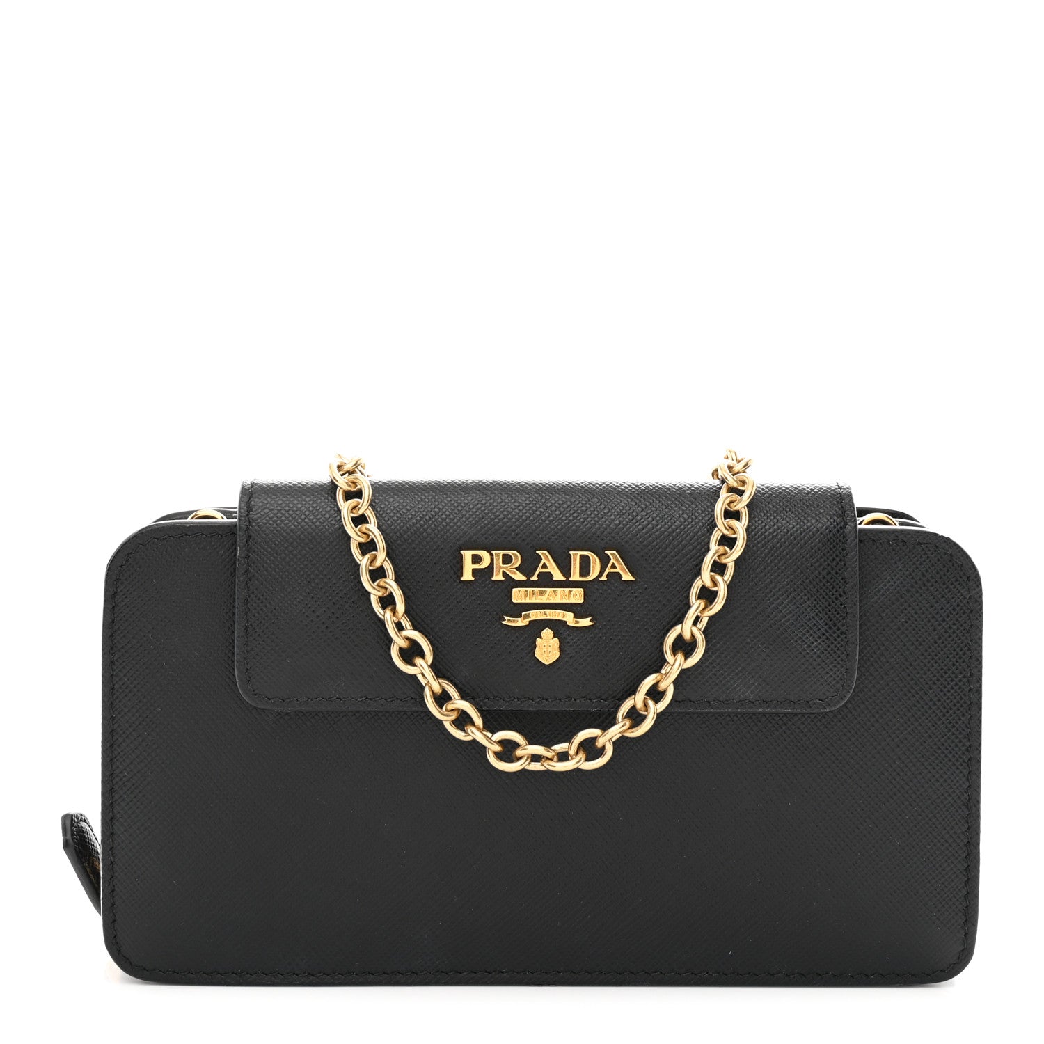 Prada Saffiano Chain Wallet Black 1 of 10