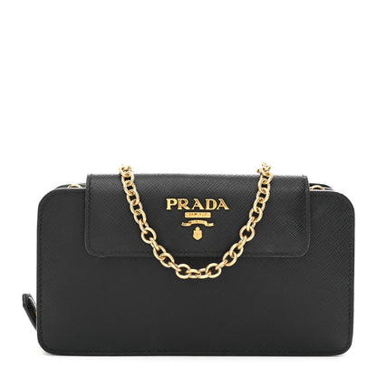 Prada Saffiano Chain Wallet Black 1 of 10