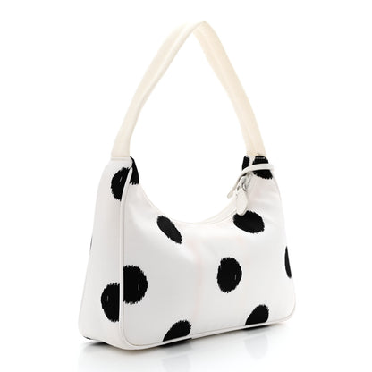 Prada Tessuto Nylon Polka-Dot Mini Re-Edition 2000 Bag White Black 3 of 13