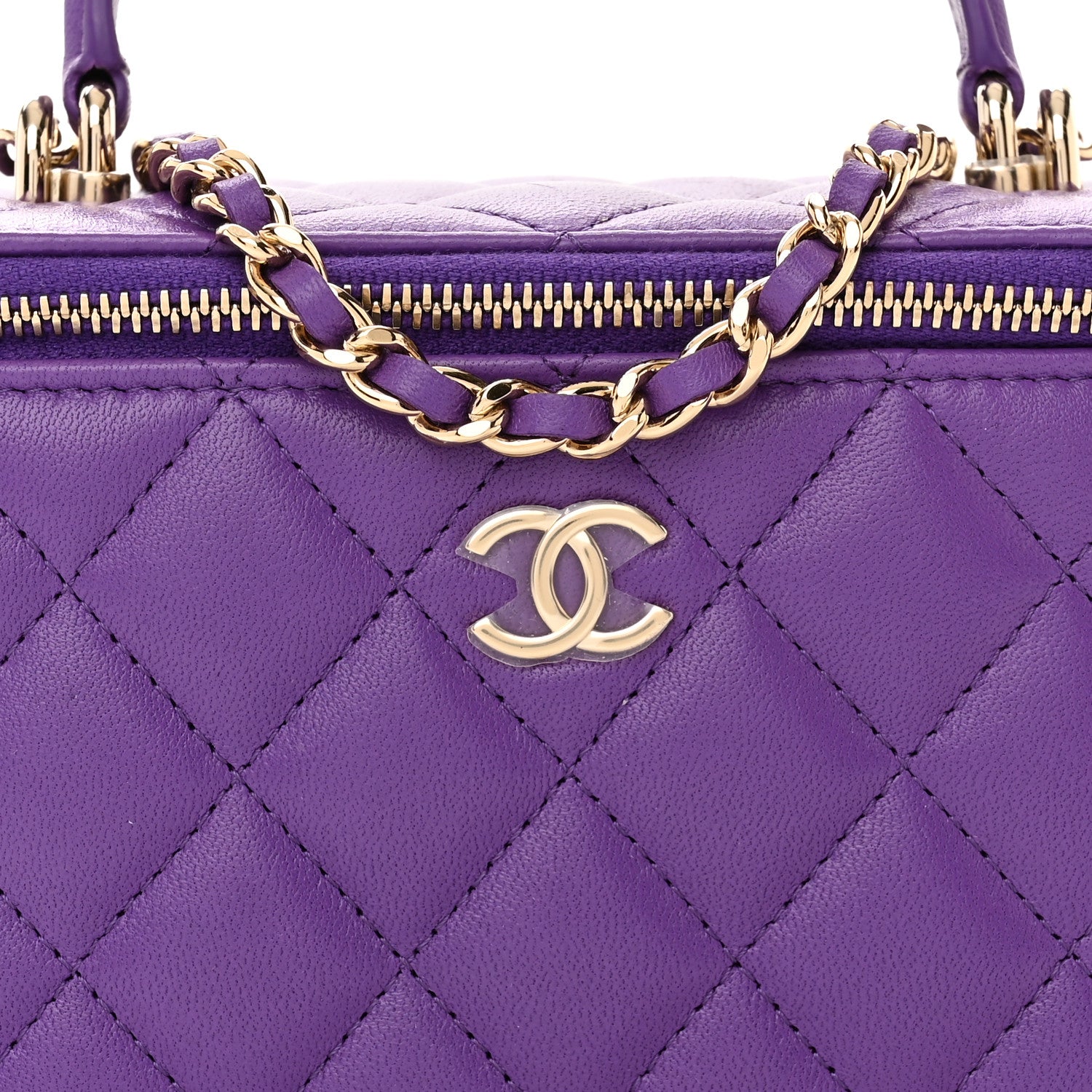 Chanel Lambskin Quilted Small Top Handle Vanity Case With Chain Purple 8 of 11