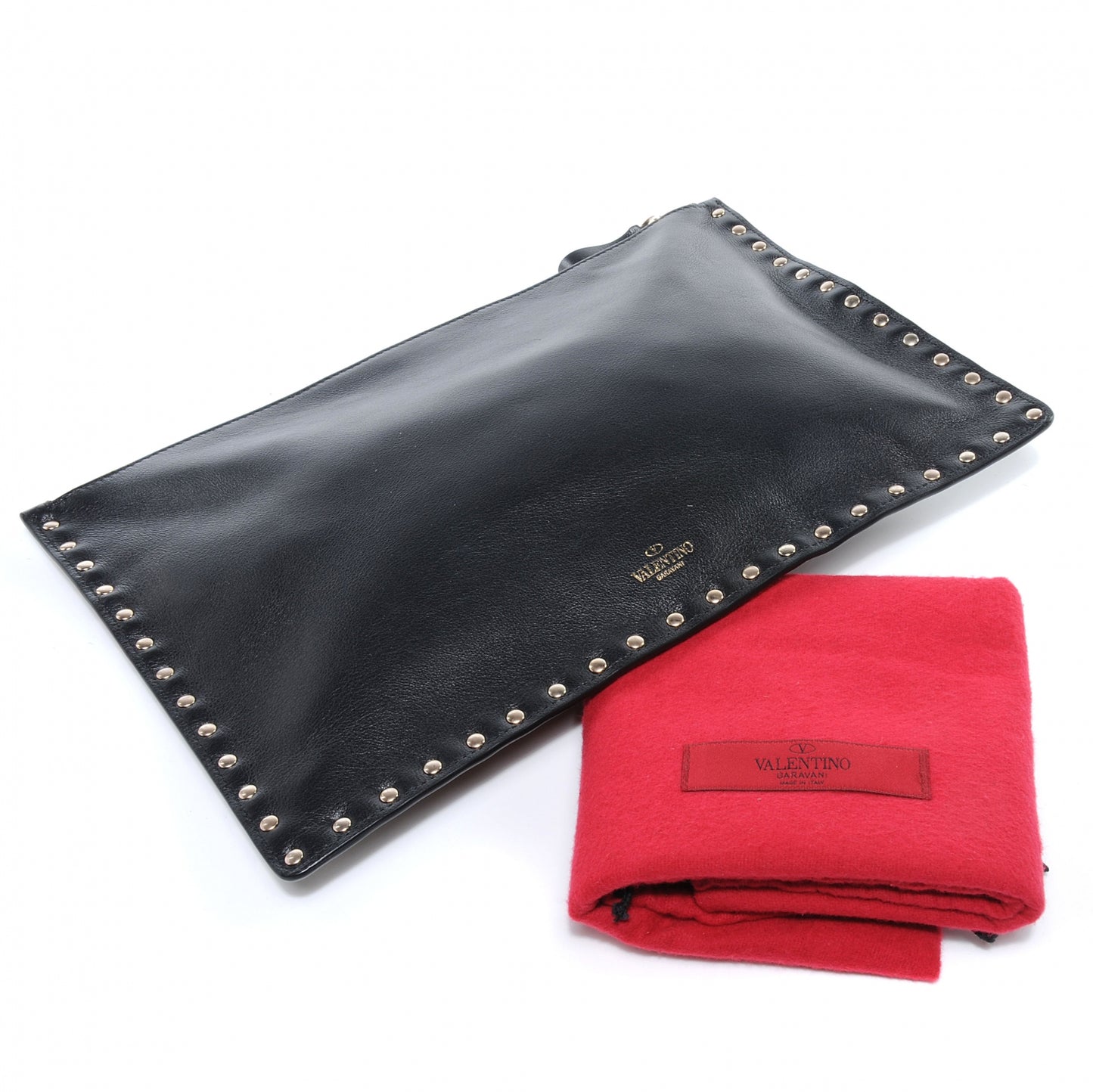 Vitello Large Rockstud Zip Pouch Black