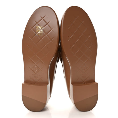 Chanel Shiny Crumpled Lambskin Quilted CC Turnlock Moccasins 38.5 Dark Beige 5 of 9