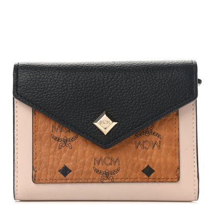 MCM Visetos Mini Love Letter Flap Wallet Cognac Black White 1 of 8