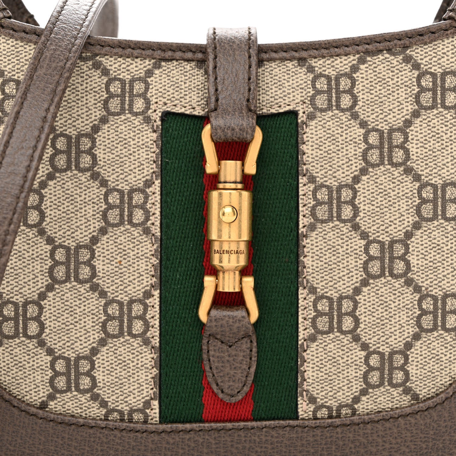 Gucci X BALENCIAGA BB Supreme Monogram Calfskin Web Mini Jackie 1961 Hobo Beige Ebony 9 of 11