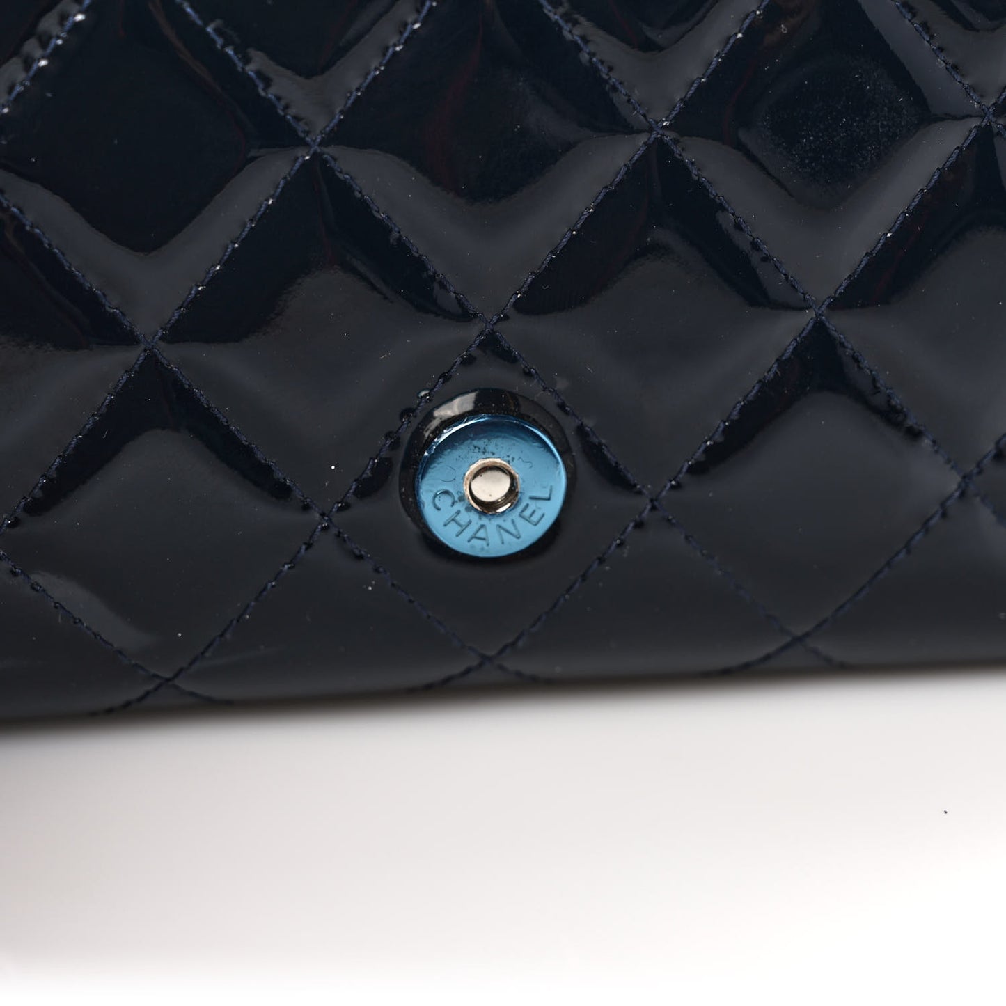 Patent Quilted Wallet On Removable Chain Navy Blue