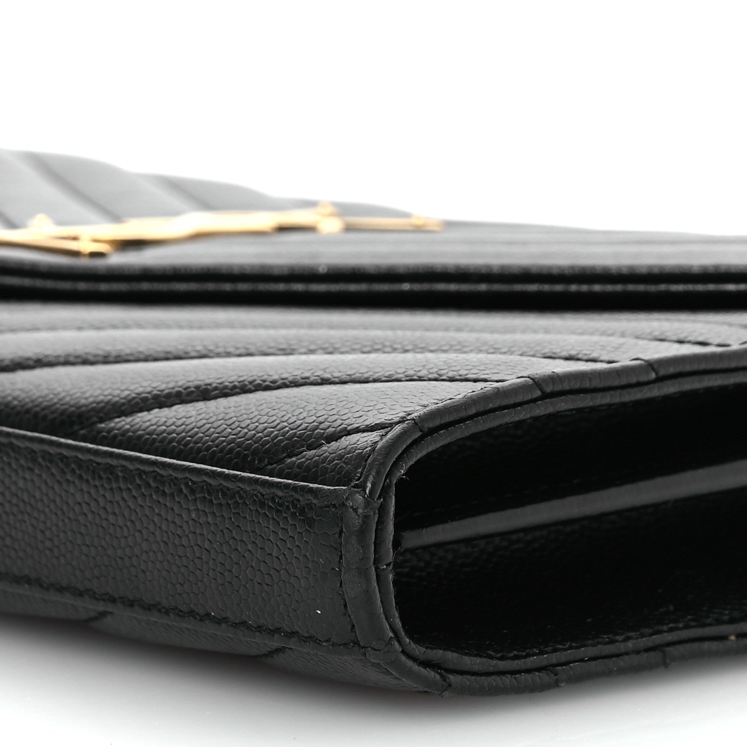 Saint Laurent Grain De Poudre Matelasse Chevron Monogram Chain Wallet Black 12 of 19