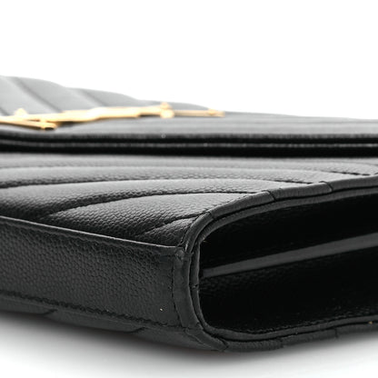 Saint Laurent Grain De Poudre Matelasse Chevron Monogram Chain Wallet Black 12 of 19