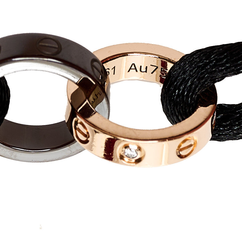 18K Pink Gold Ceramic 4 Diamond LOVE Cord Bracelet Black