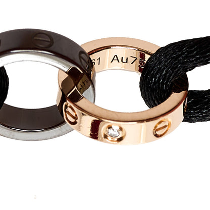 Cartier 18K Pink Gold Ceramic 4 Diamond LOVE Cord Bracelet Black 7 of 9