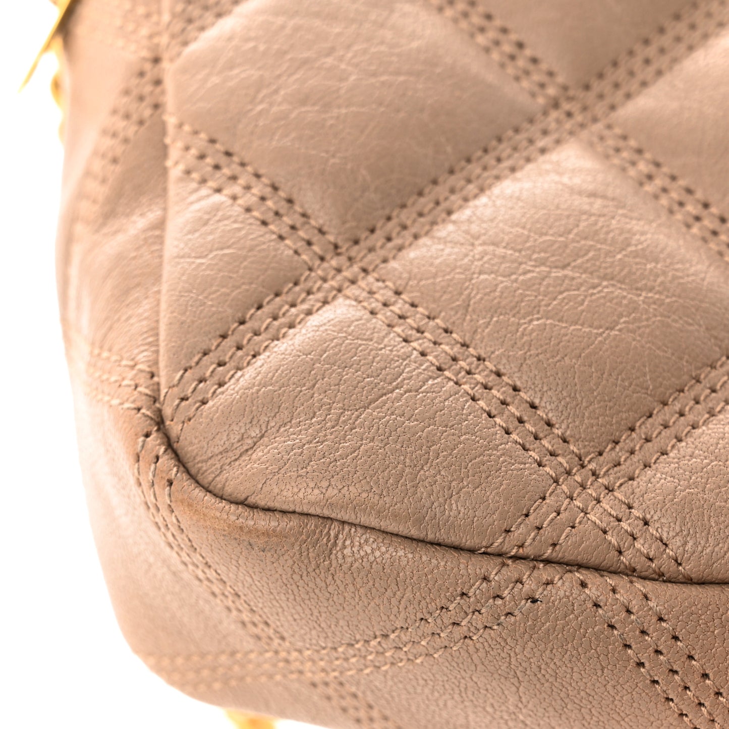 Grained Lambskin Quilted Mini Becky Double Zip Bag Natural Tan