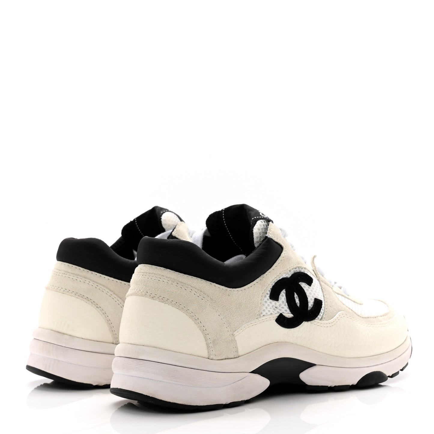 Mesh Suede Calfskin Grained Calfskin Womens CC Sneakers 37 White Black