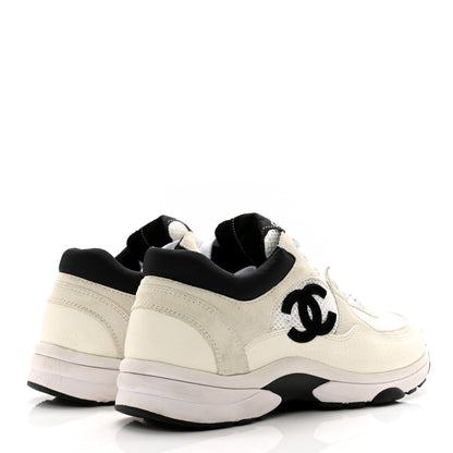 Chanel Mesh Suede Calfskin Grained Calfskin Womens CC Sneakers 37 White Black 4 of 8