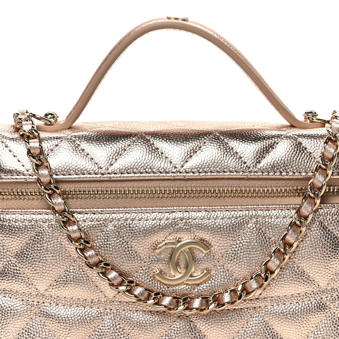 Metallic Caviar Quilted Trendy Handle Slim Vanity Copper