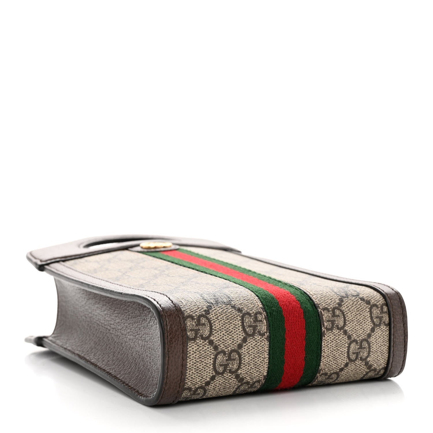 Gucci GG Supreme Monogram Textured Dollar Calfskin Web Mini Ophidia Top Slip Handle Crossbody Bag Beige Ebony New Acero 4 of 9