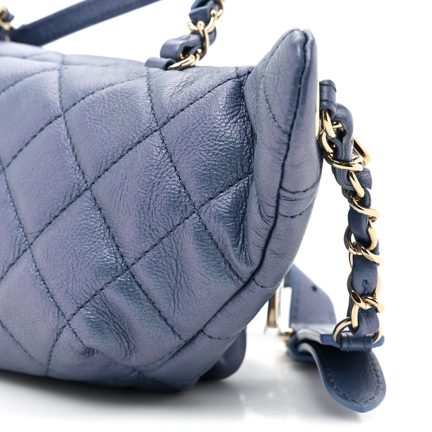 Iridescent Calfskin Quilted All About Waist Belt Bag Blue